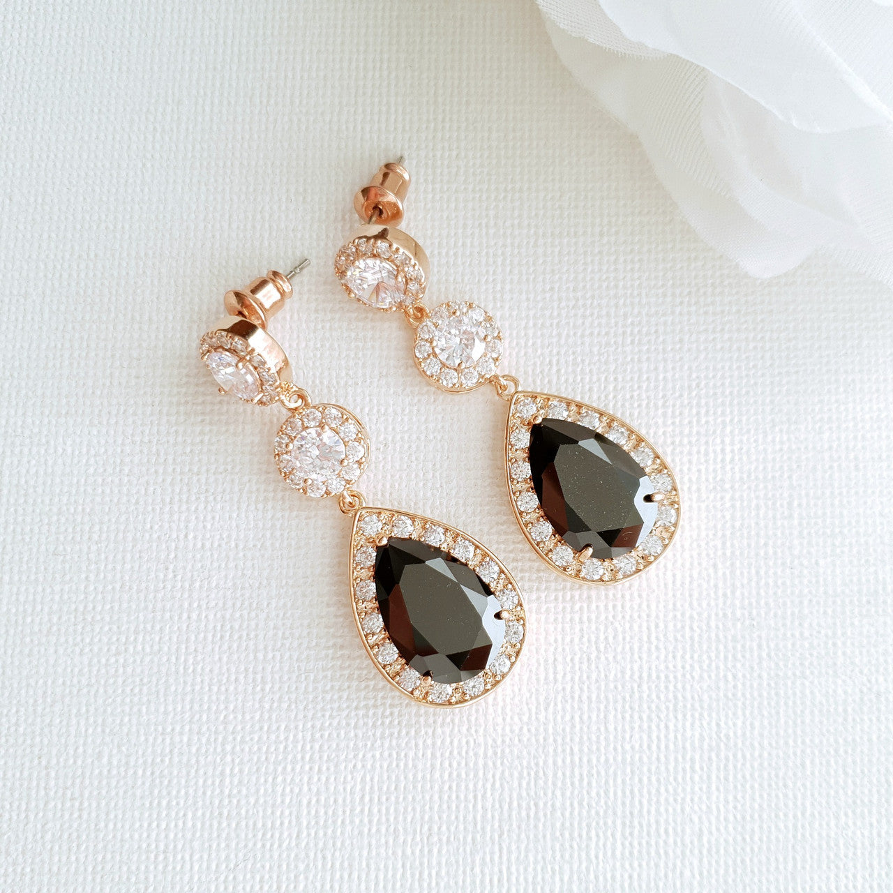 Gold and Black Long Teardrop Earrings- Zoe