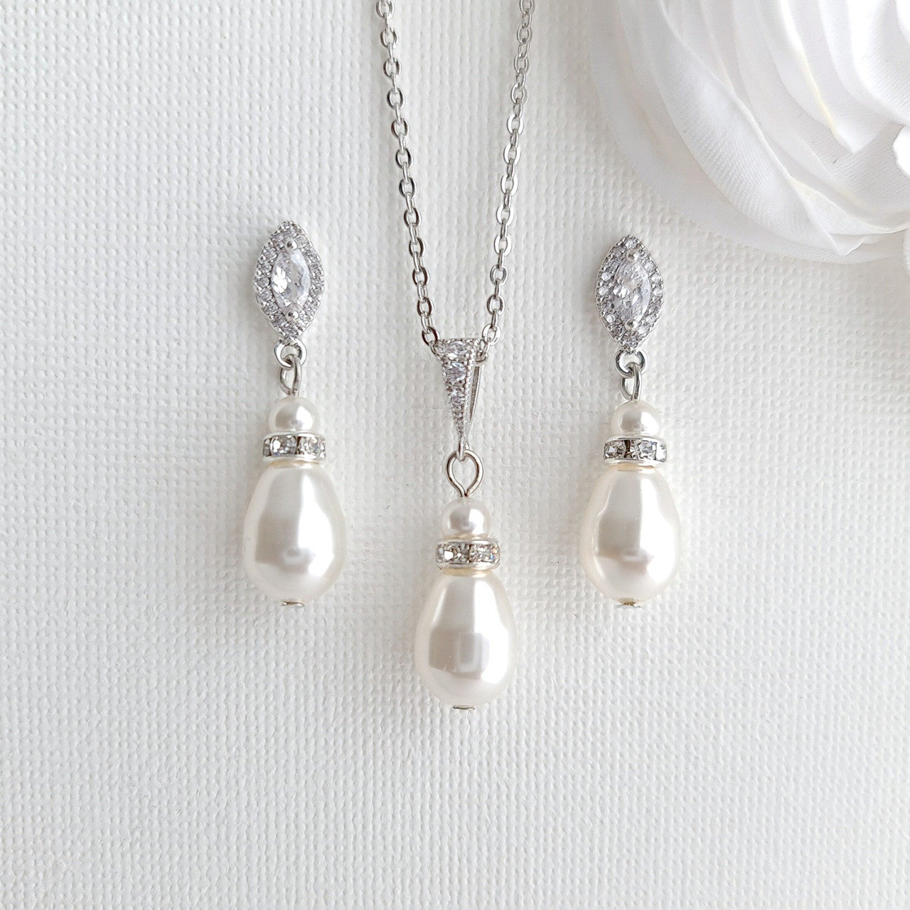 Bridesmaids Jewellery Gift with Pearl Earrings Necklace Set- Ella