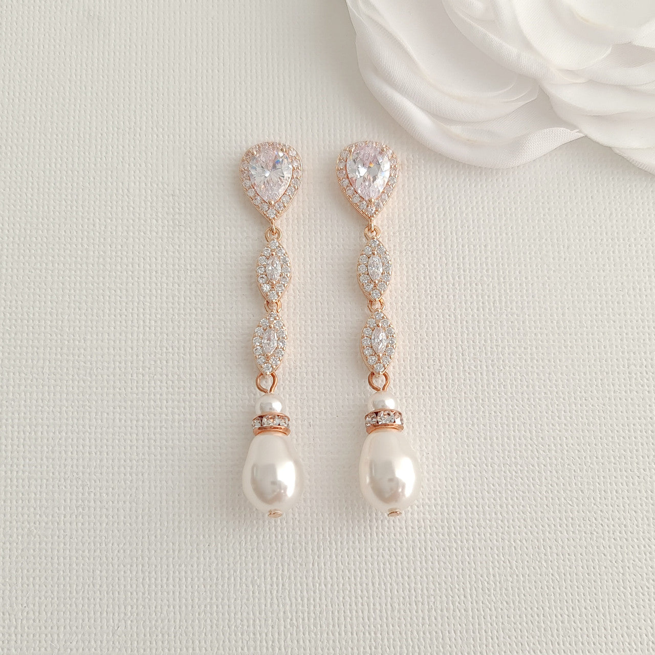 Pearl Wedding Jewellery Set in Rose Gold-Abby