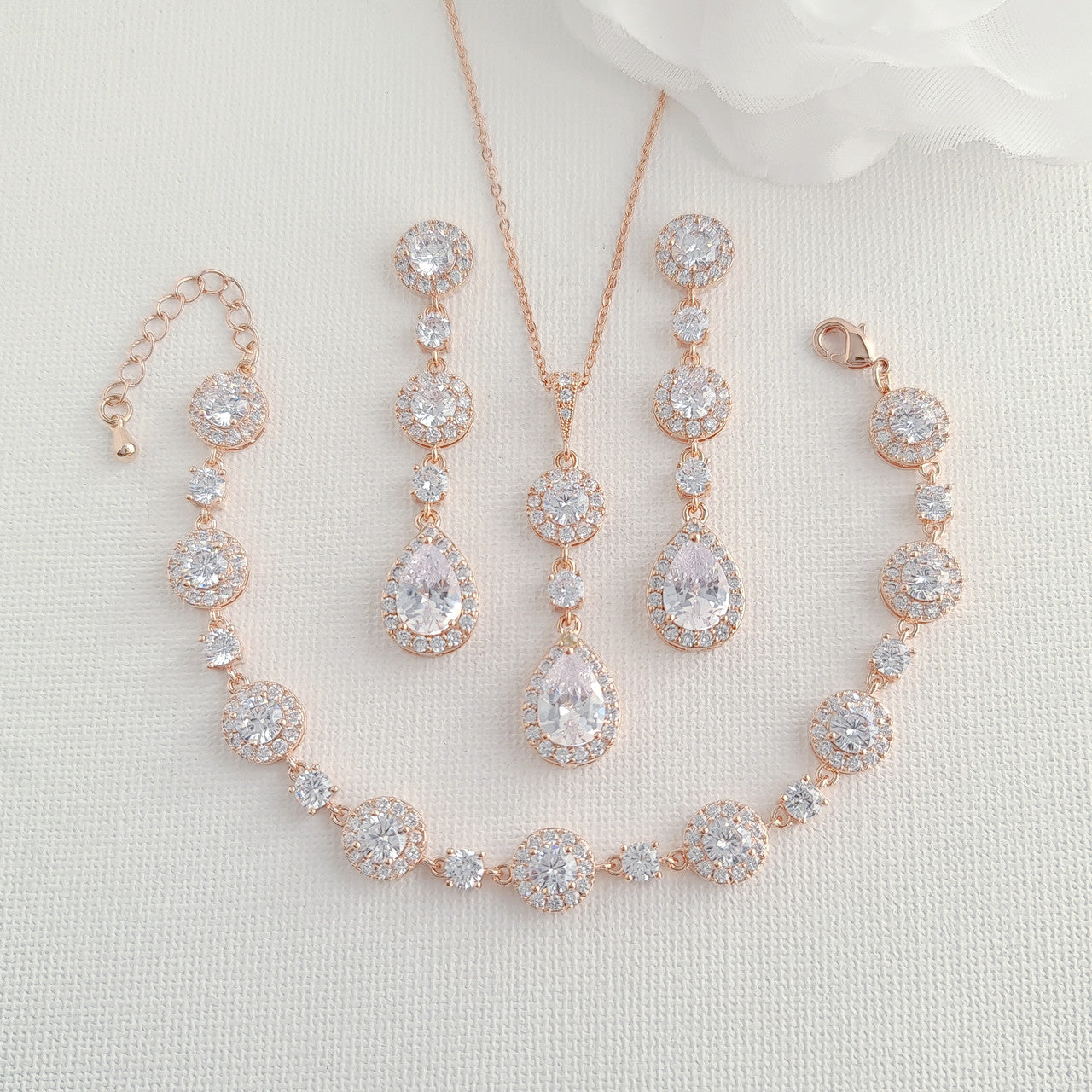 Beautiful Earrings Necklace Bracelet| Piece Rose Gold Bridal