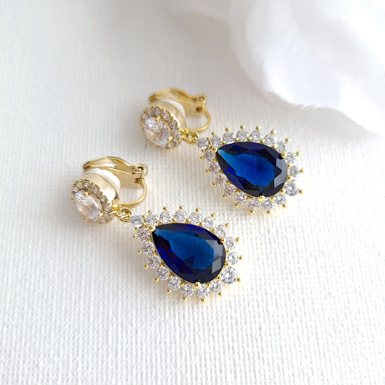 Blue and Gold Clip On Earrings for Brides-Aoi