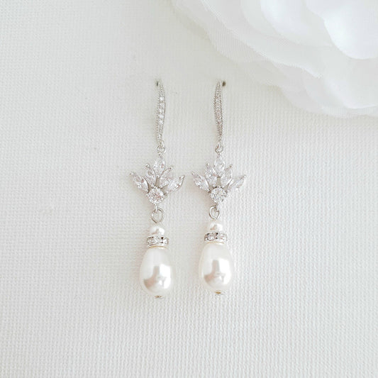 Bridal Dangle Earrings with Pearls & Crystals-Rosa