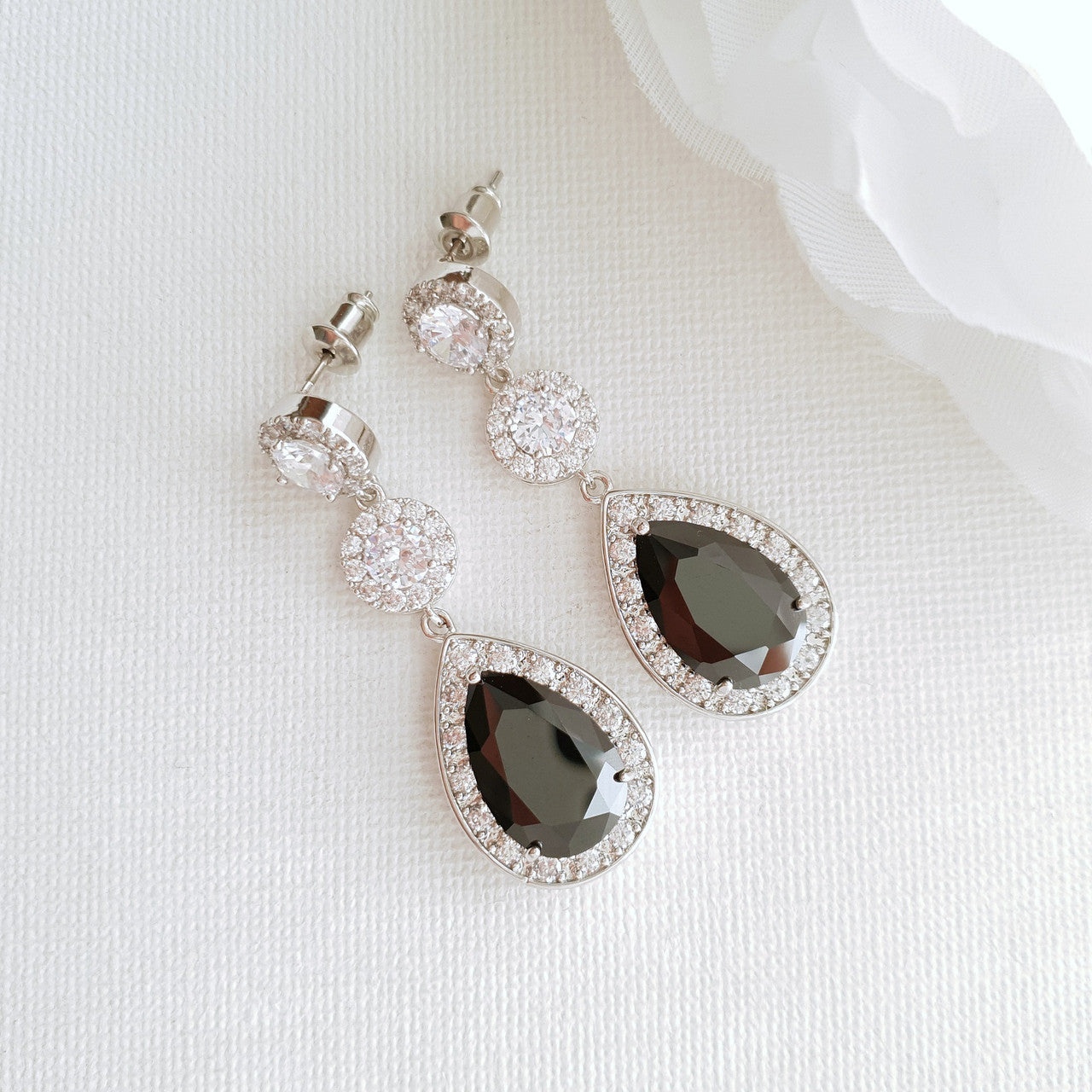 Long Black Drop Earrings- Zoe