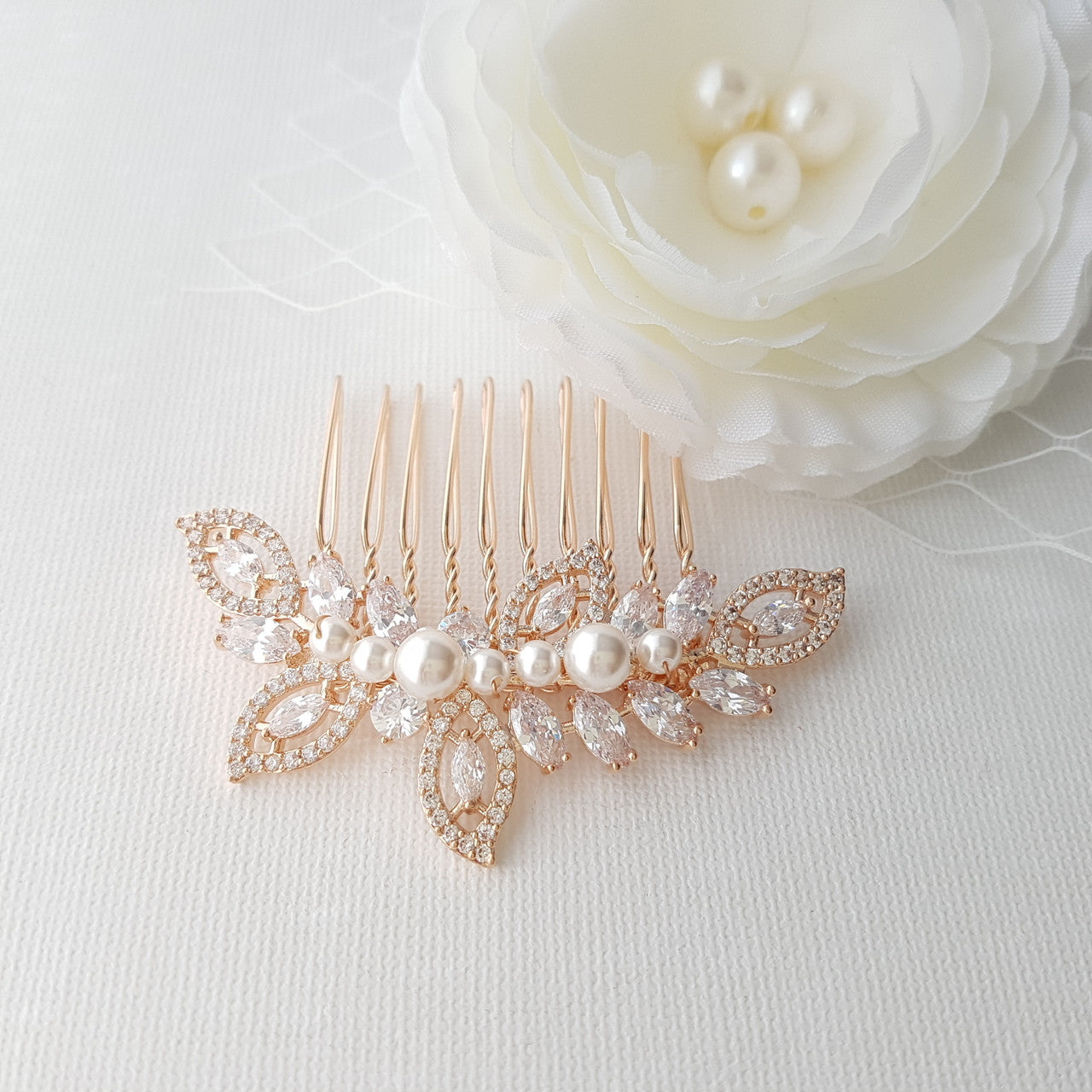 Leaf Bridal Hair Comb With Pearls-Kerry