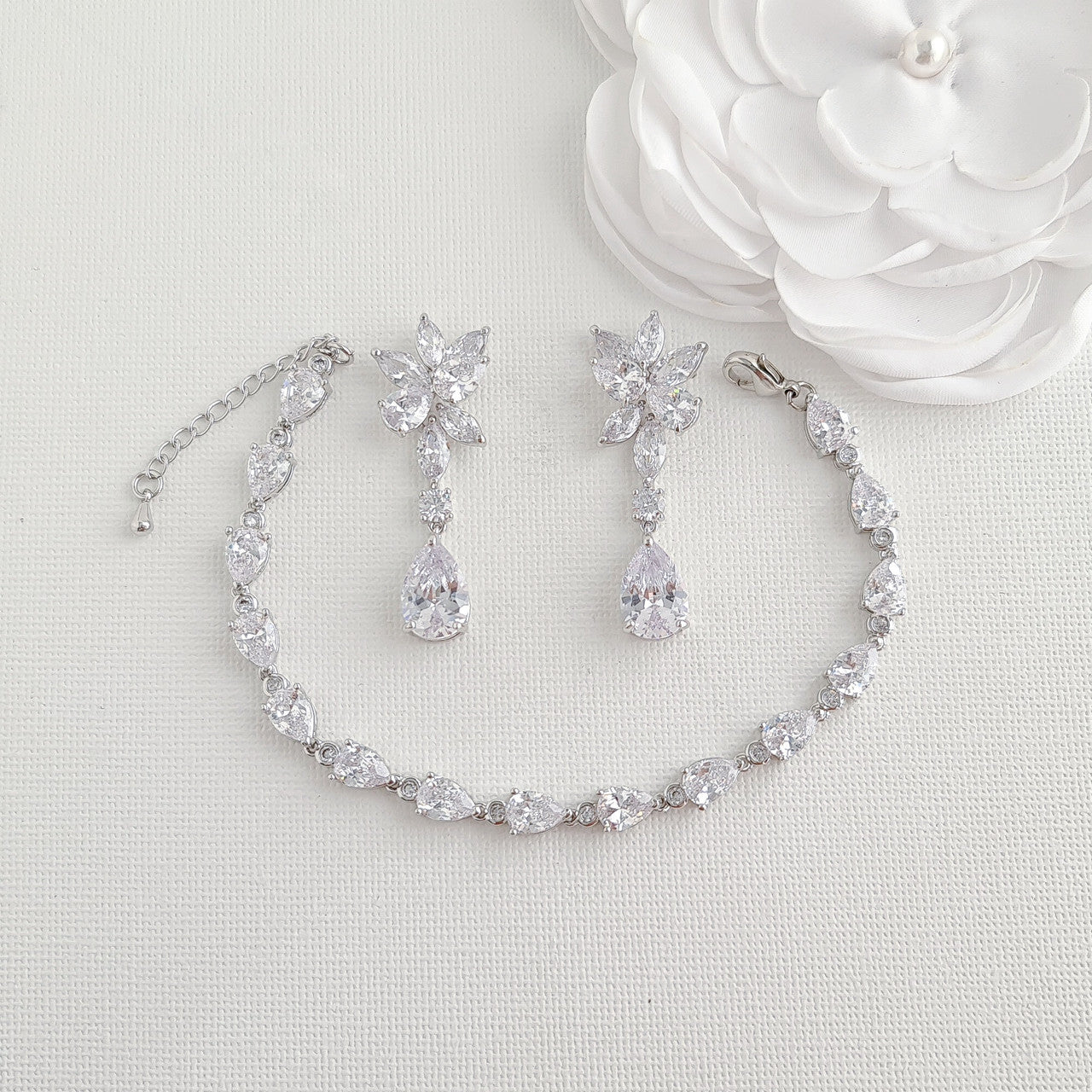 Wedding Earrings and Bracelet Set in Cubic Zirconia-Ivy