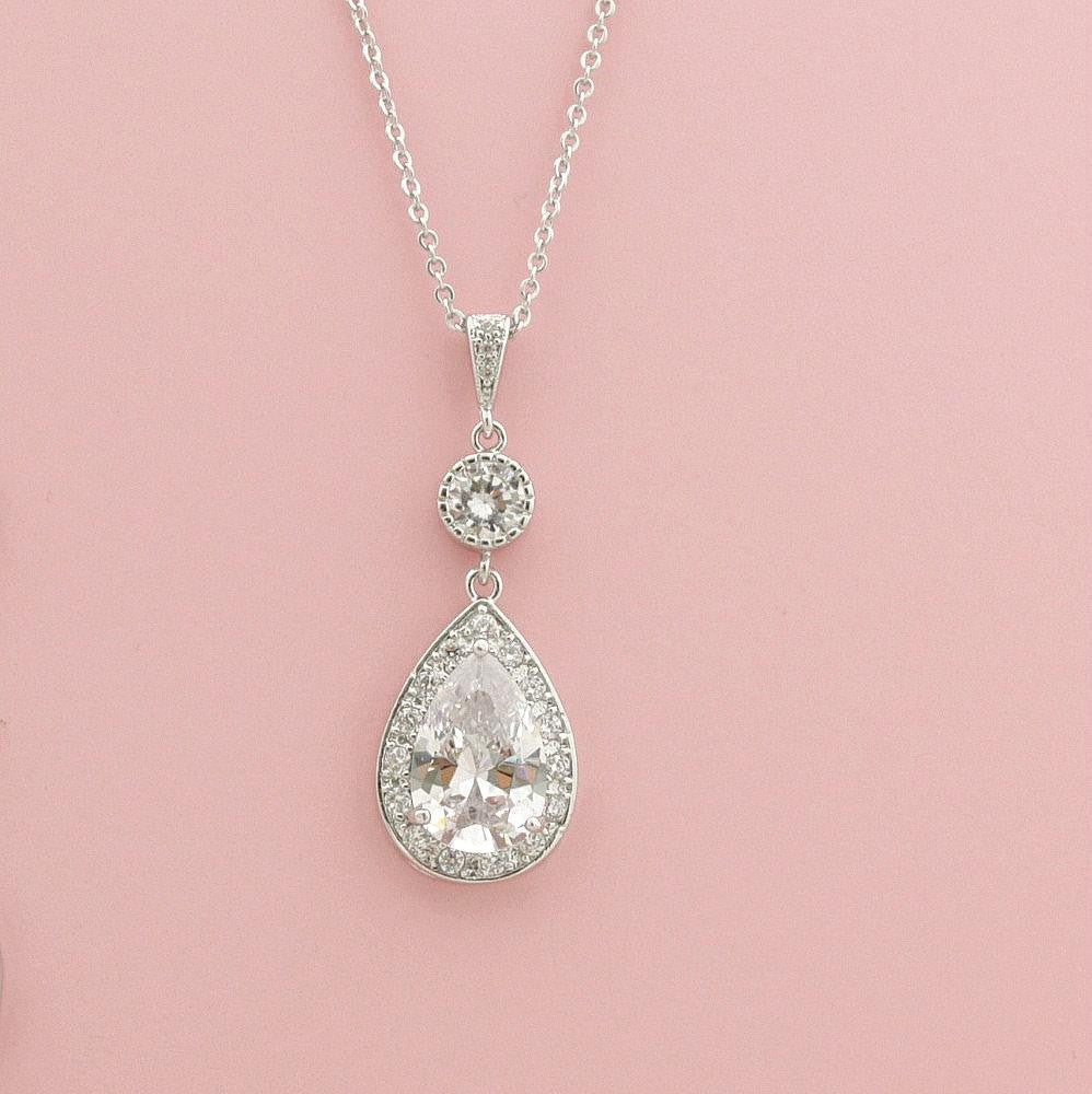 Round and Pear Shaped Drop Bridal Necklace-Evana