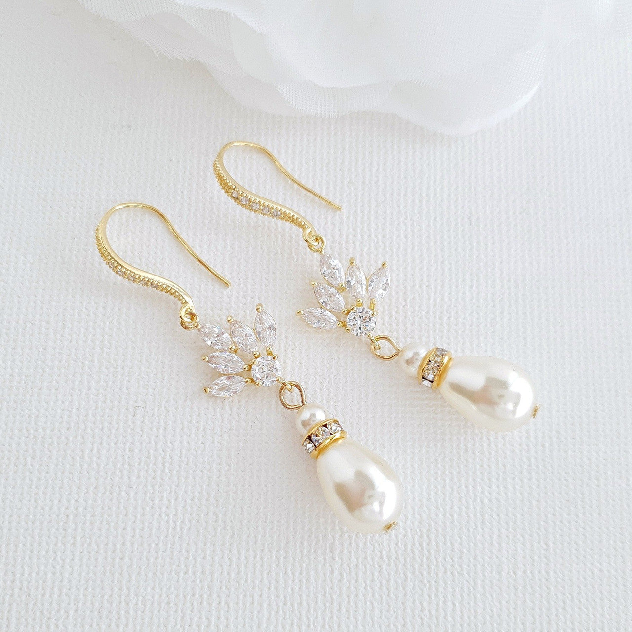 Gold and Pearl  Dangle Earrings for Weddings-Rosa