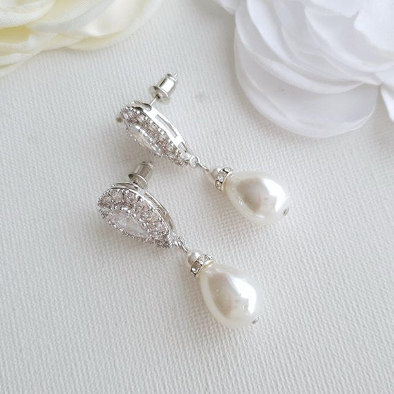Drop Earrings for Weddings with Teardrop Pearls- Poetry Designs