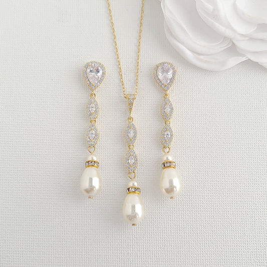 Gold and Pearl Jewellery Set for Wedding-Abby