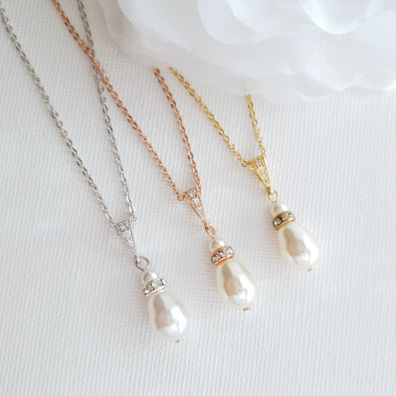 Simple Pearl Wedding Jewellery Set with Pearl Earring,Necklace,Bracelet for Brides-Ella