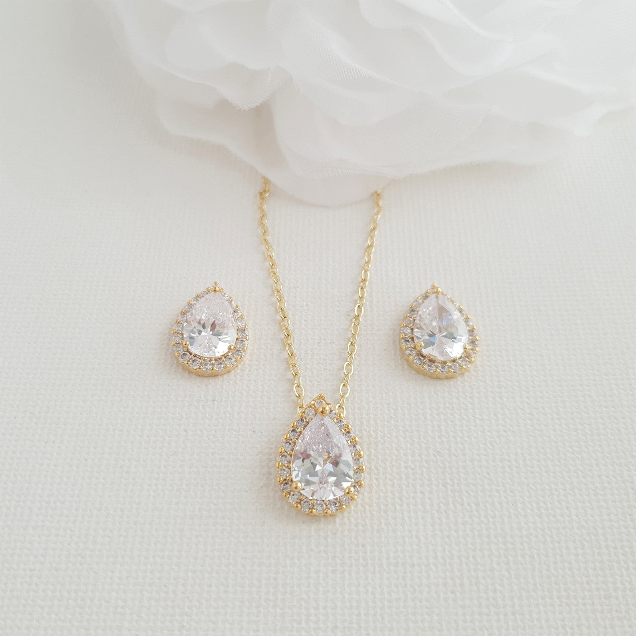 Gold Necklace Bracelet Stud Earrings Set for Brides-Emma