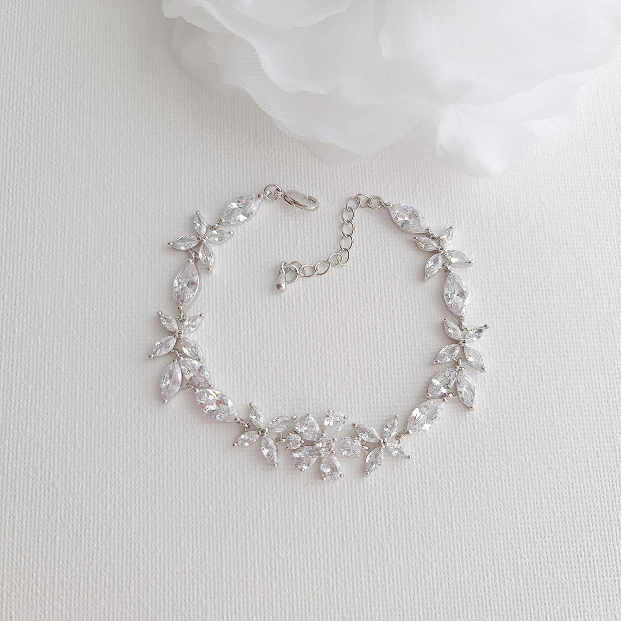 Floral Bridal Bracelet in Rose Gold & CZ Crystals- Daisy