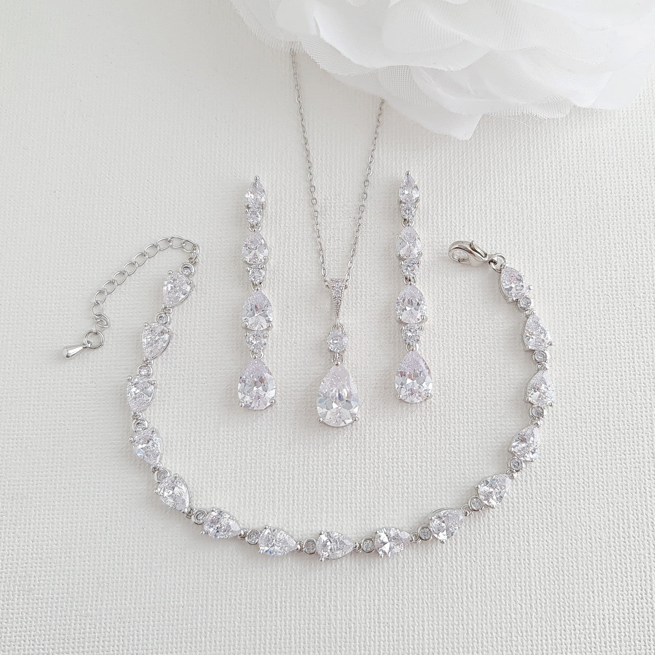 Slim Teardrop Jewelry Set for Brides- Hazel