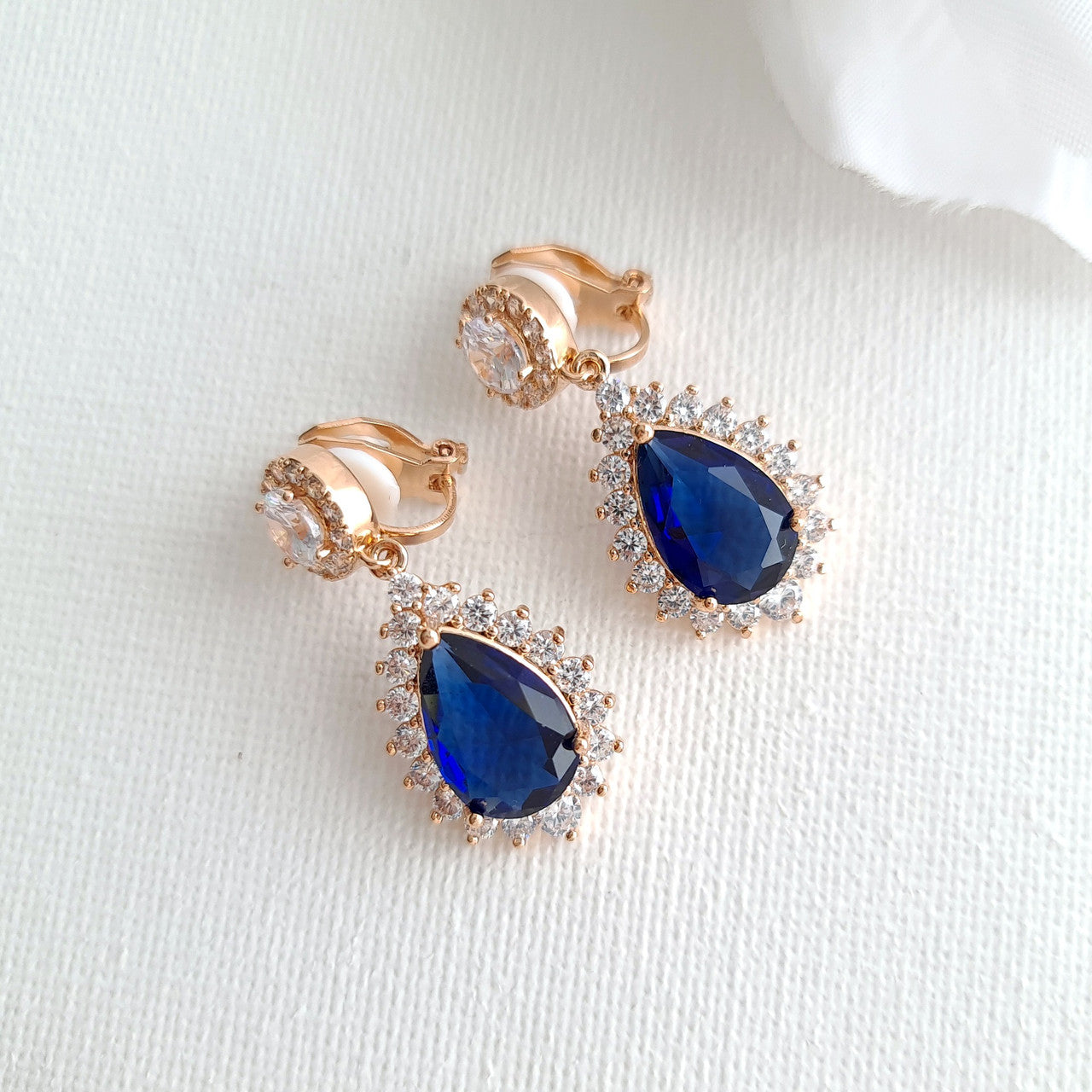 Blue and Gold Clip On Earrings for Brides-Aoi