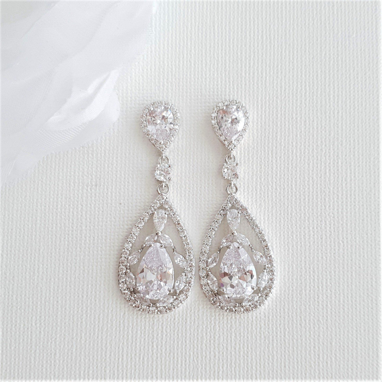 Crystal Wedding Drop Earrings -Esther