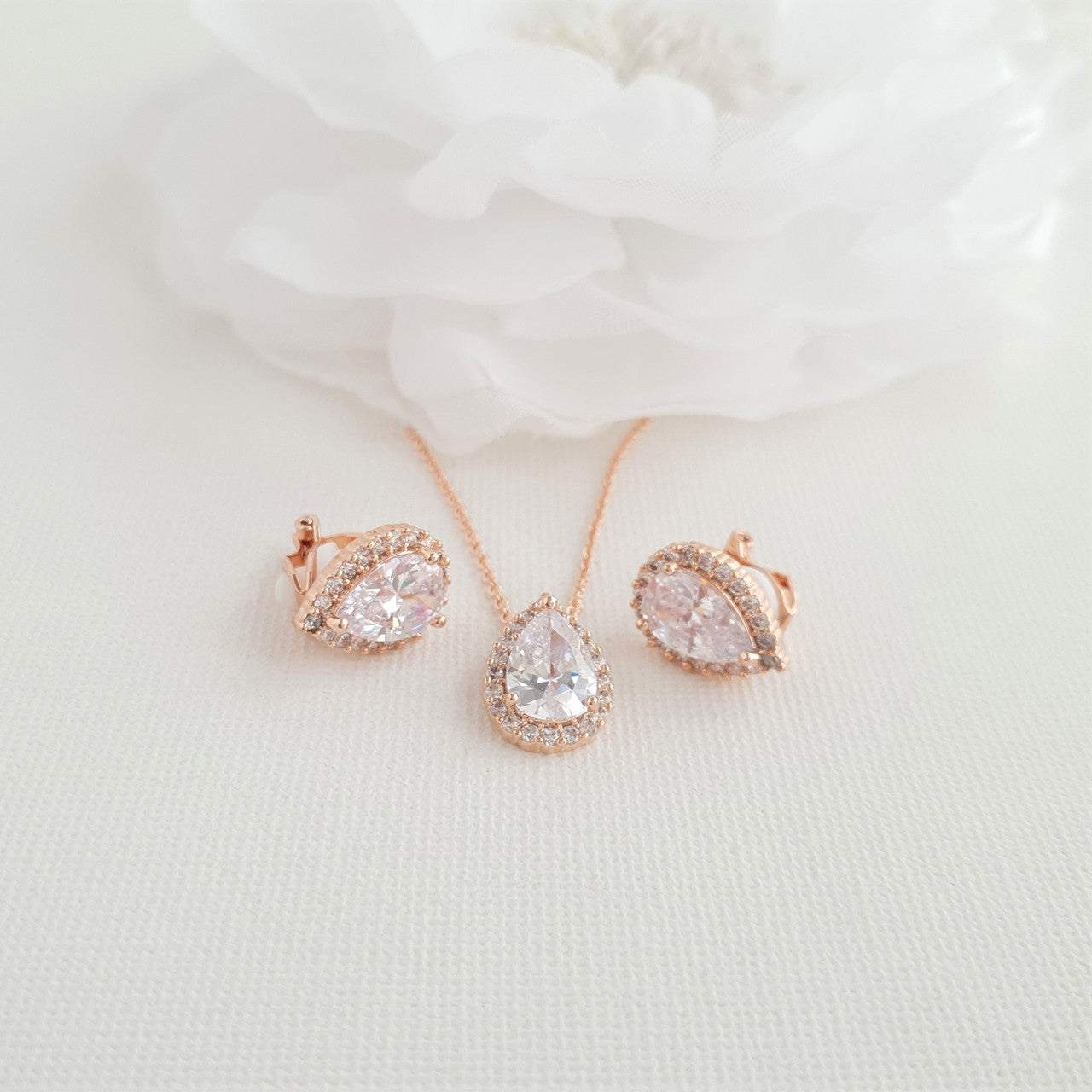Bridesmaids Jewellery Set with Clip On Earrings Silver-Emma