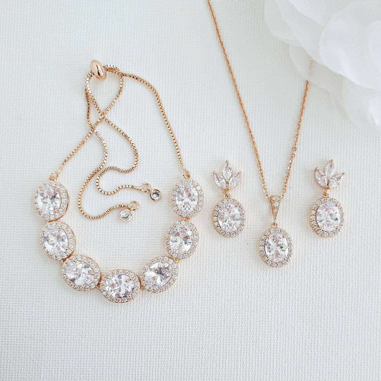 Oval Necklace Set With Matching Earrings & Bracelet- Emily