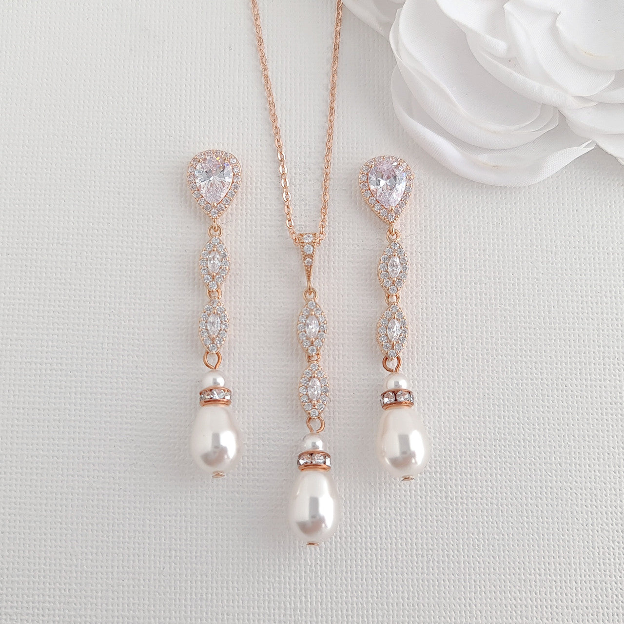 Bridal Jewellery Set With Clip On Earrings Necklace Bracelet- Abby