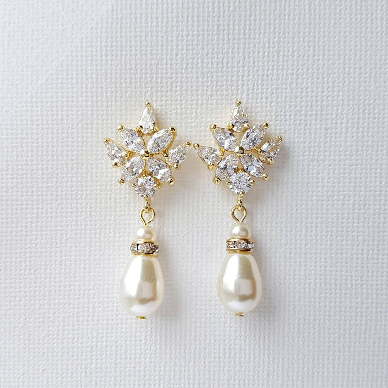 Crystal Bridal Earrings with Pearl Drop- Rosa