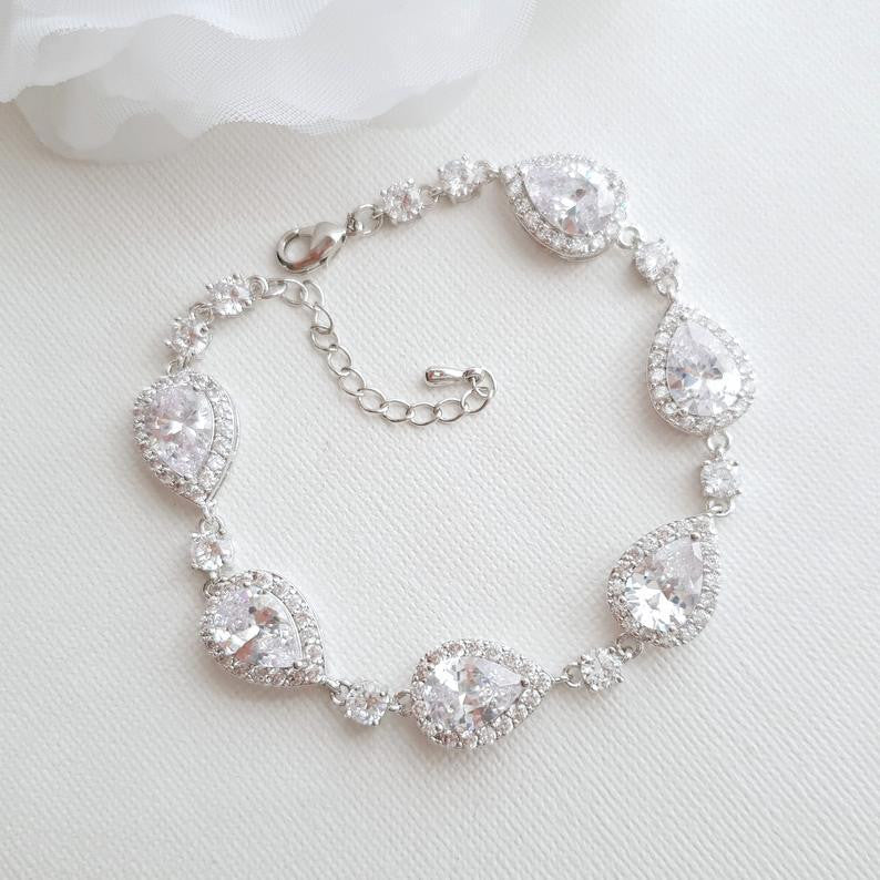 Wedding Bracelet for Brides in Teardrop Shape Cubic Zirconia Crystals-Emma