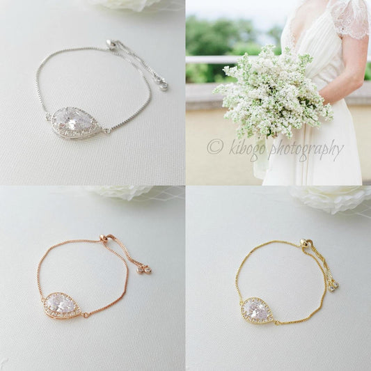 Simple Bridesmaid Bracelet, Crystal Bridal Bracelet, Teardrop Bracelet, Wedding Bracelet, Flower Girl Bracelet, Wedding Jewelry, Evelyn
