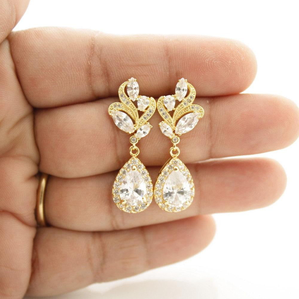 Dainty Gold Earrings with Teardrop- Wavy