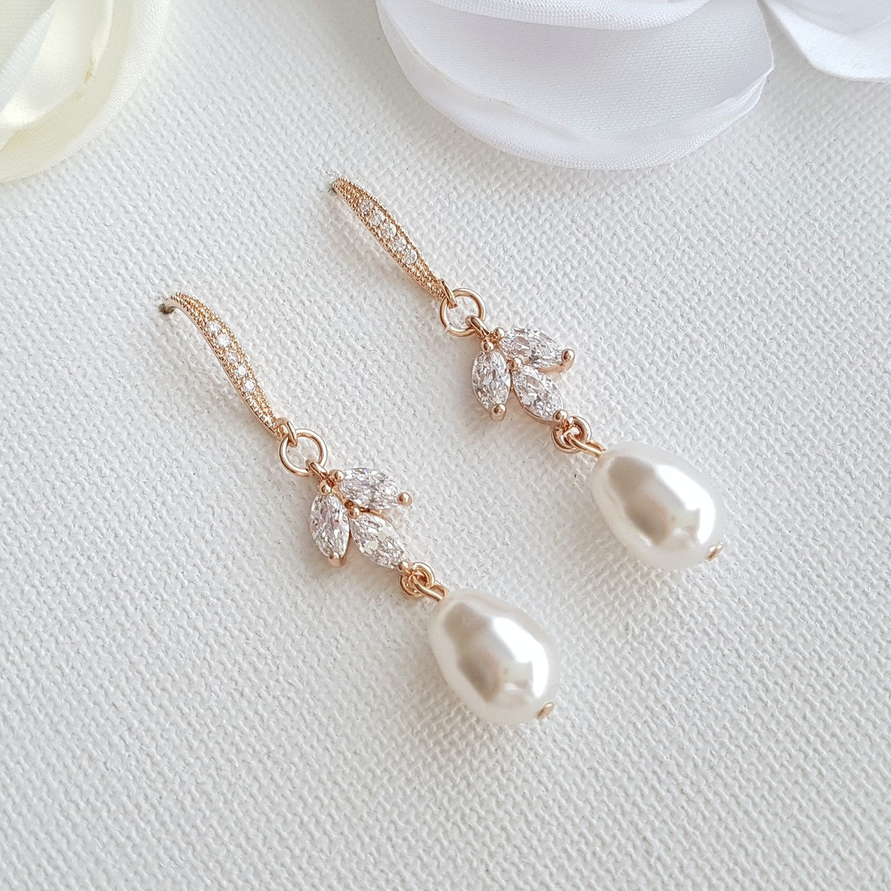Dangle Pearl Earrings in Rose Gold-Leila