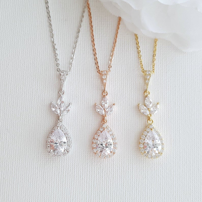 Rose Gold Necklace and Earrings Set for Weddings-Lotus