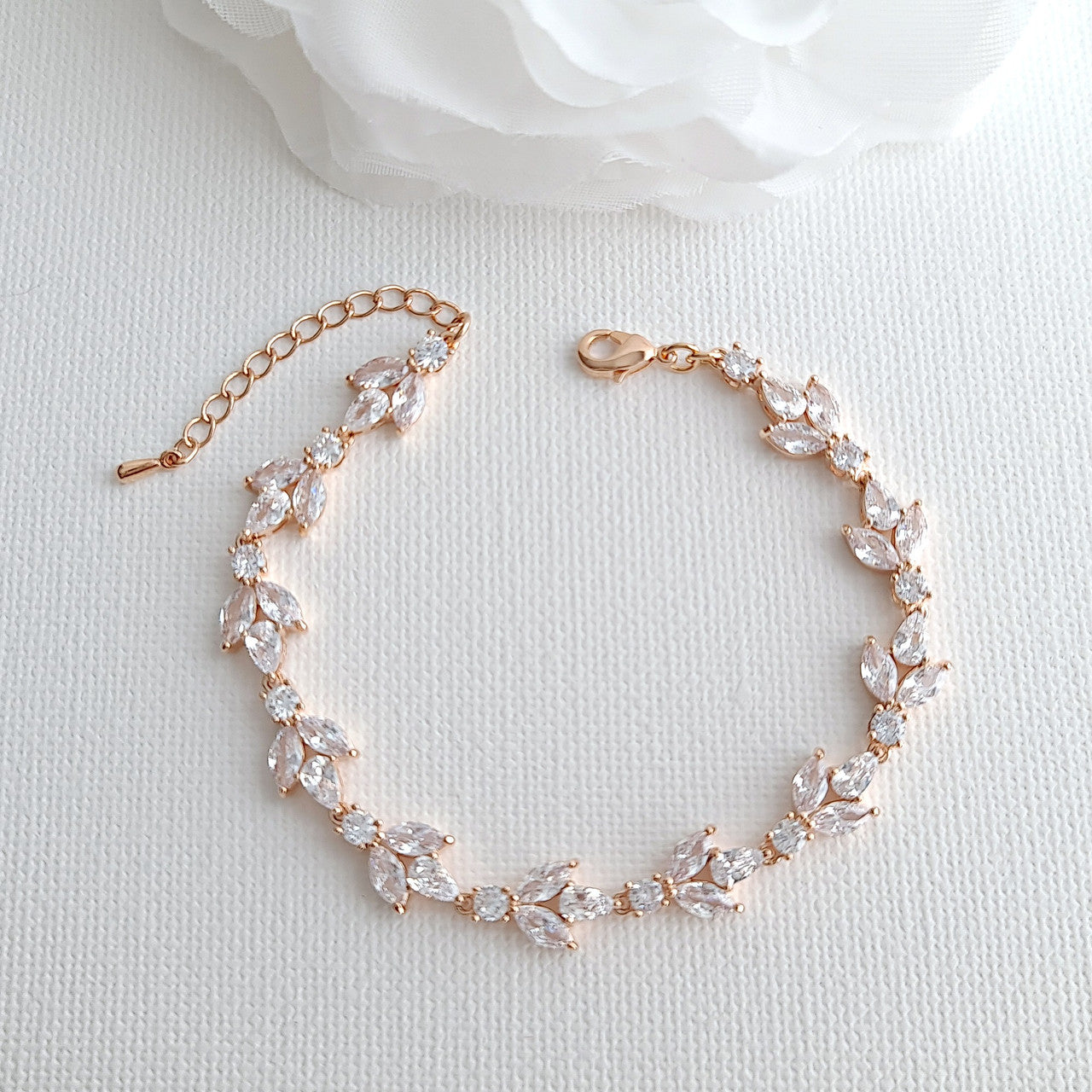 Jewellery Set for Brides in Rose Gold and Cubic Zirconia-Anya