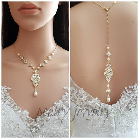 Gold Backdrop Necklace for Brides-Rosa