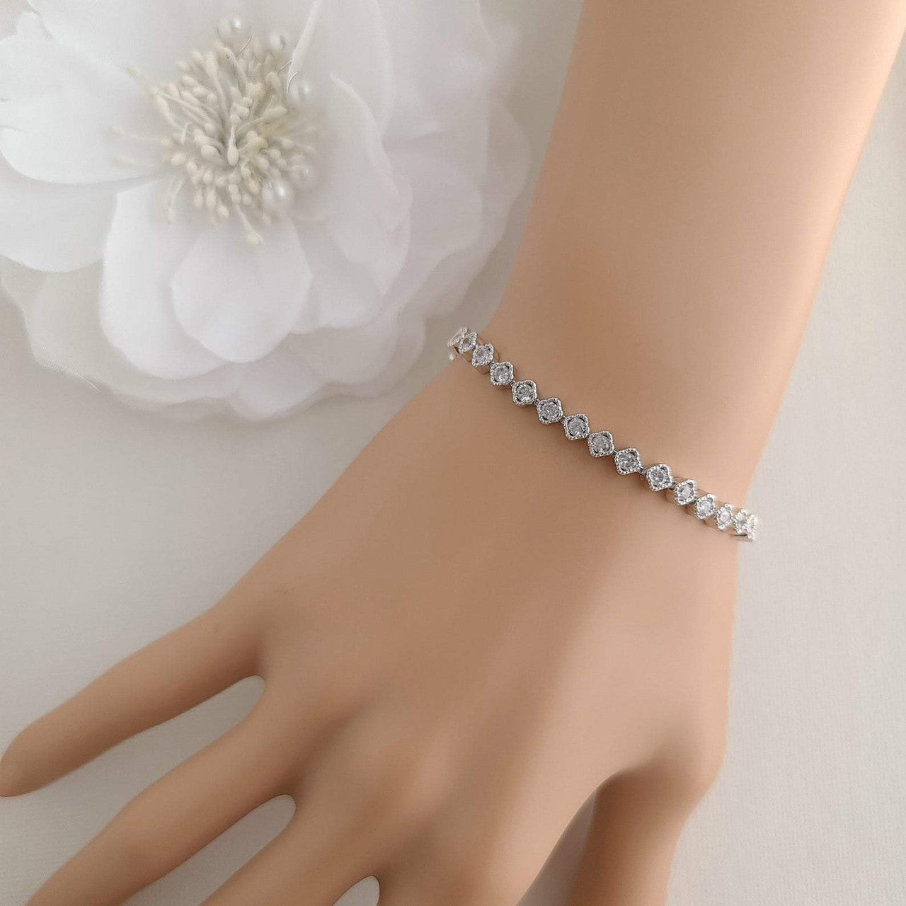 Minimal & Thin CZ Tennis Bracelet for Brides & Weddings- Lisa