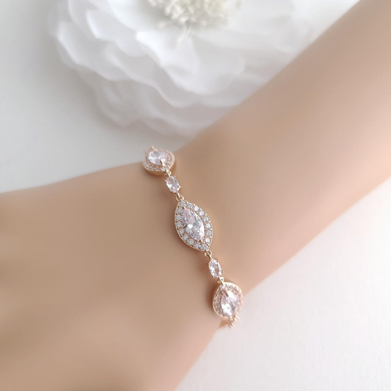 Rose Gold Bracelet in Cubic Zirconia for Brides-Harriet