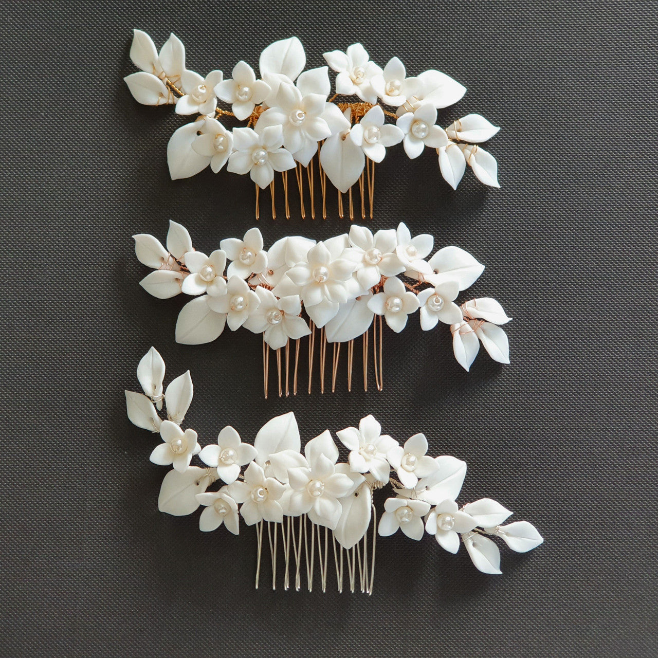 Floral Hair Comb For Brides in Rose Gold- Snow Drops