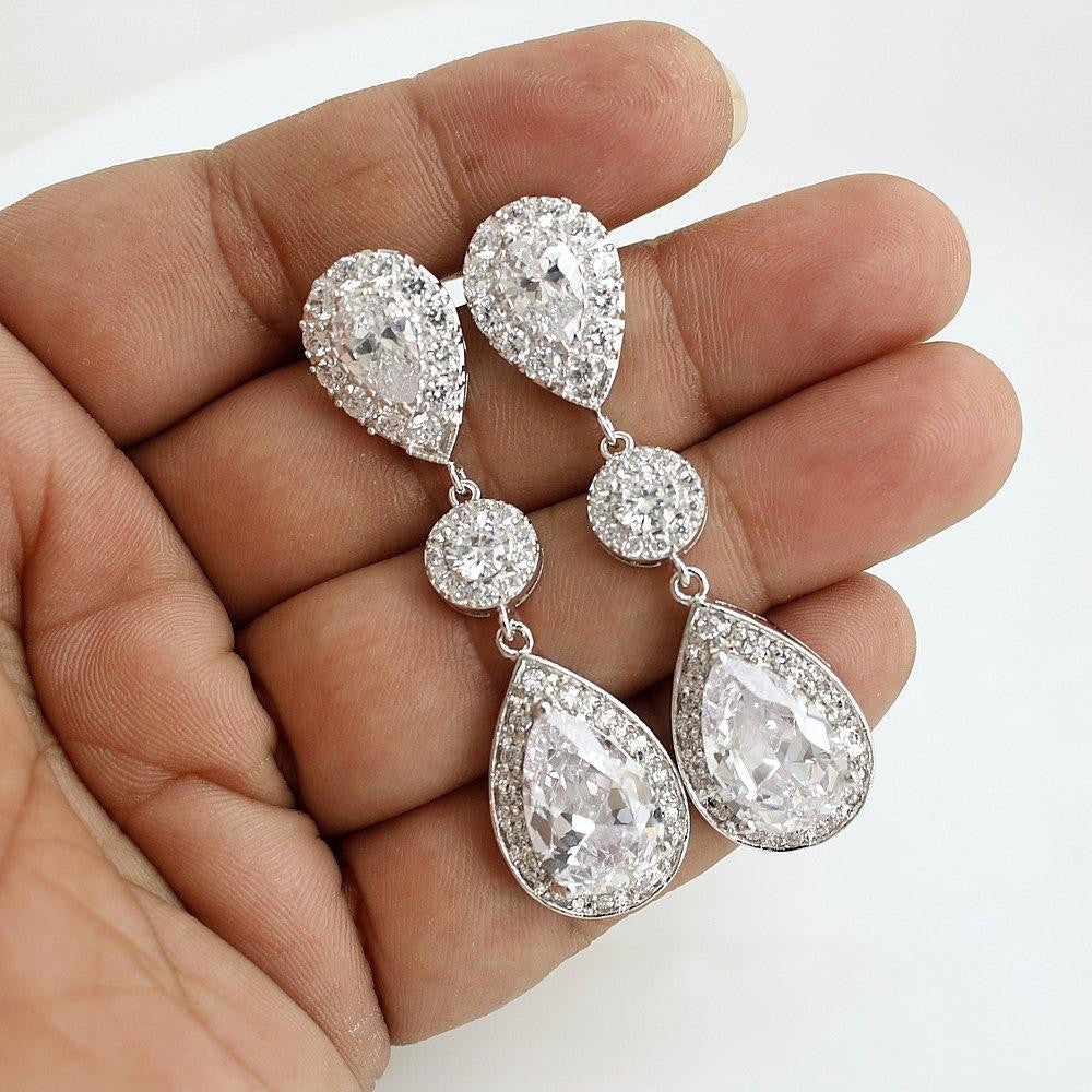 Wedding Drop Earrings With Teardrops-Penelope