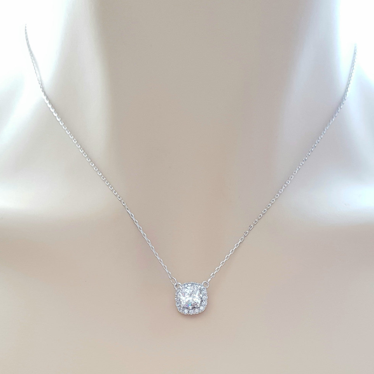 Silver Square Cubic Zirconia Pendant-Azure Clear