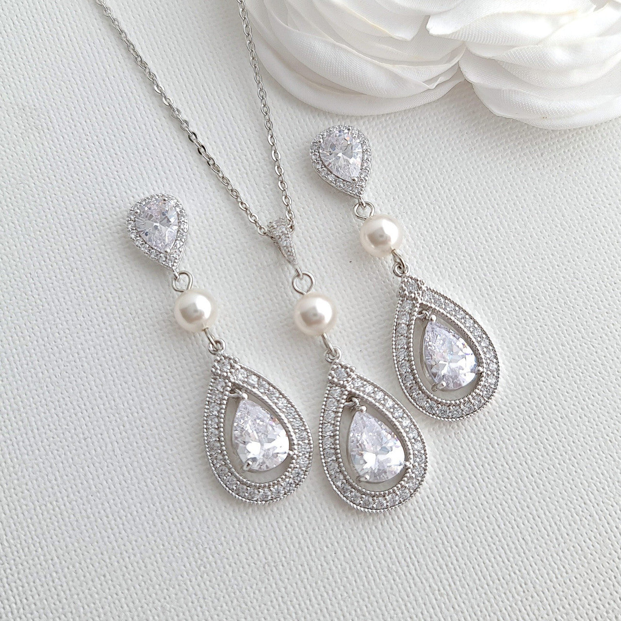 Bridal Necklace and Earring Set-Sarah