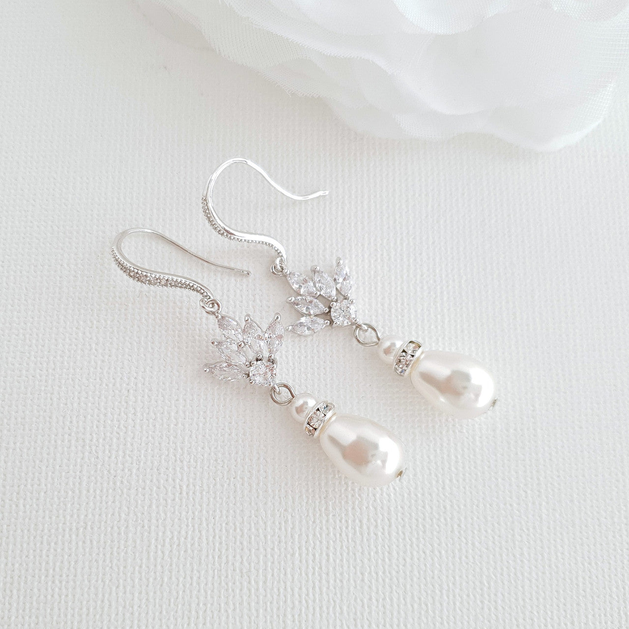 Bridal Dangle Earrings with Pearls & Crystals-Rosa