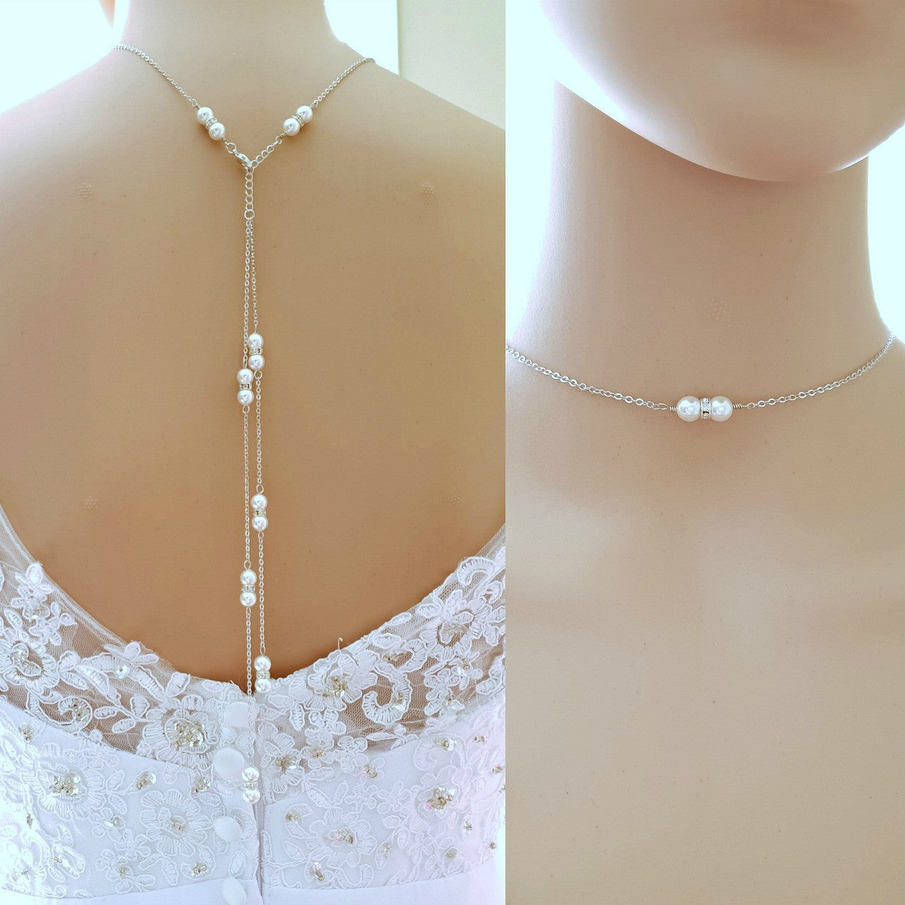 Pearl Backdrop Bridal Necklace In Gold- AVA