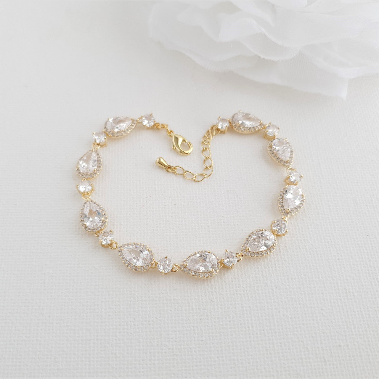 Dainty Teardrop Wedding Bracelet in Gold for Brides-Emma