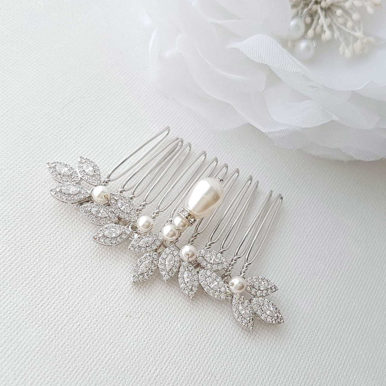 Gold Hair Comb for Weddings with Pearl & Crystals-Abby