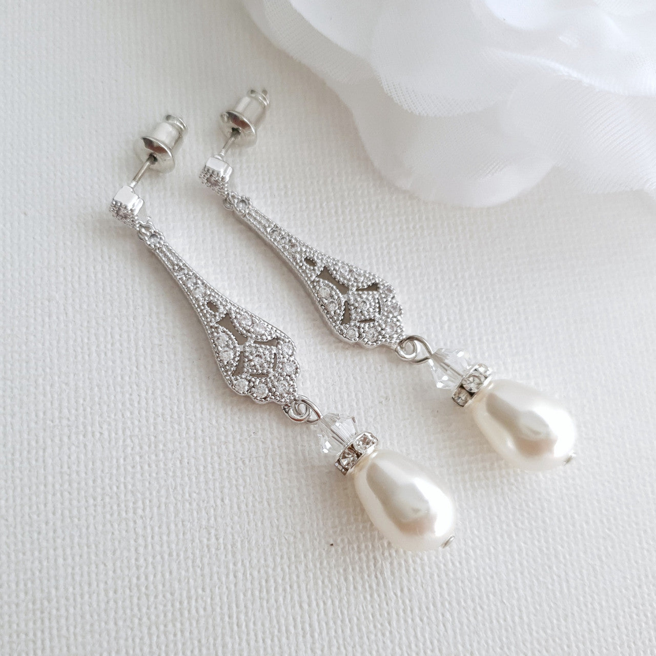Vintage Style Rose Gold Bridal Earrings-Lisa