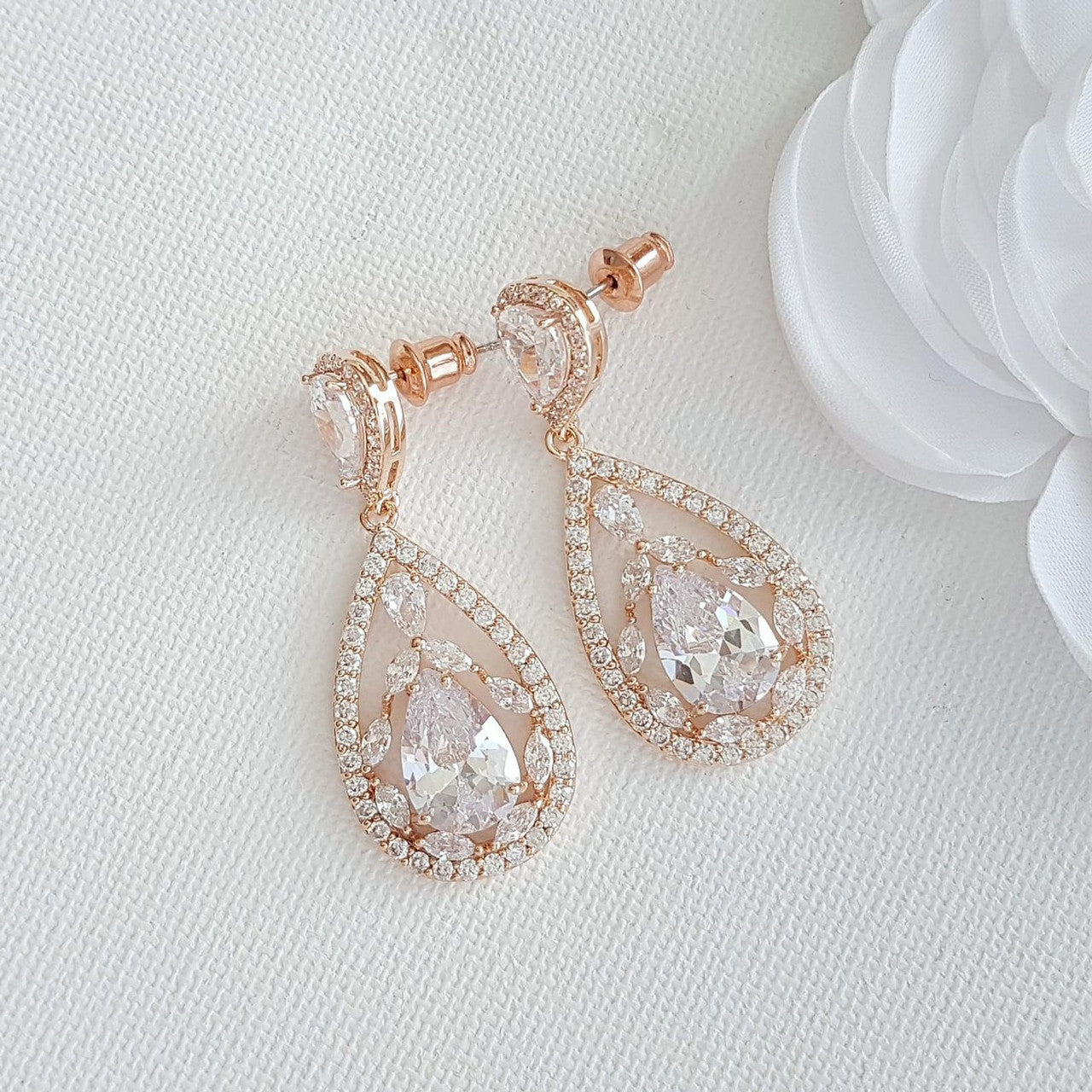 Rose gold Plated Drop Earrings for Brides-Esther