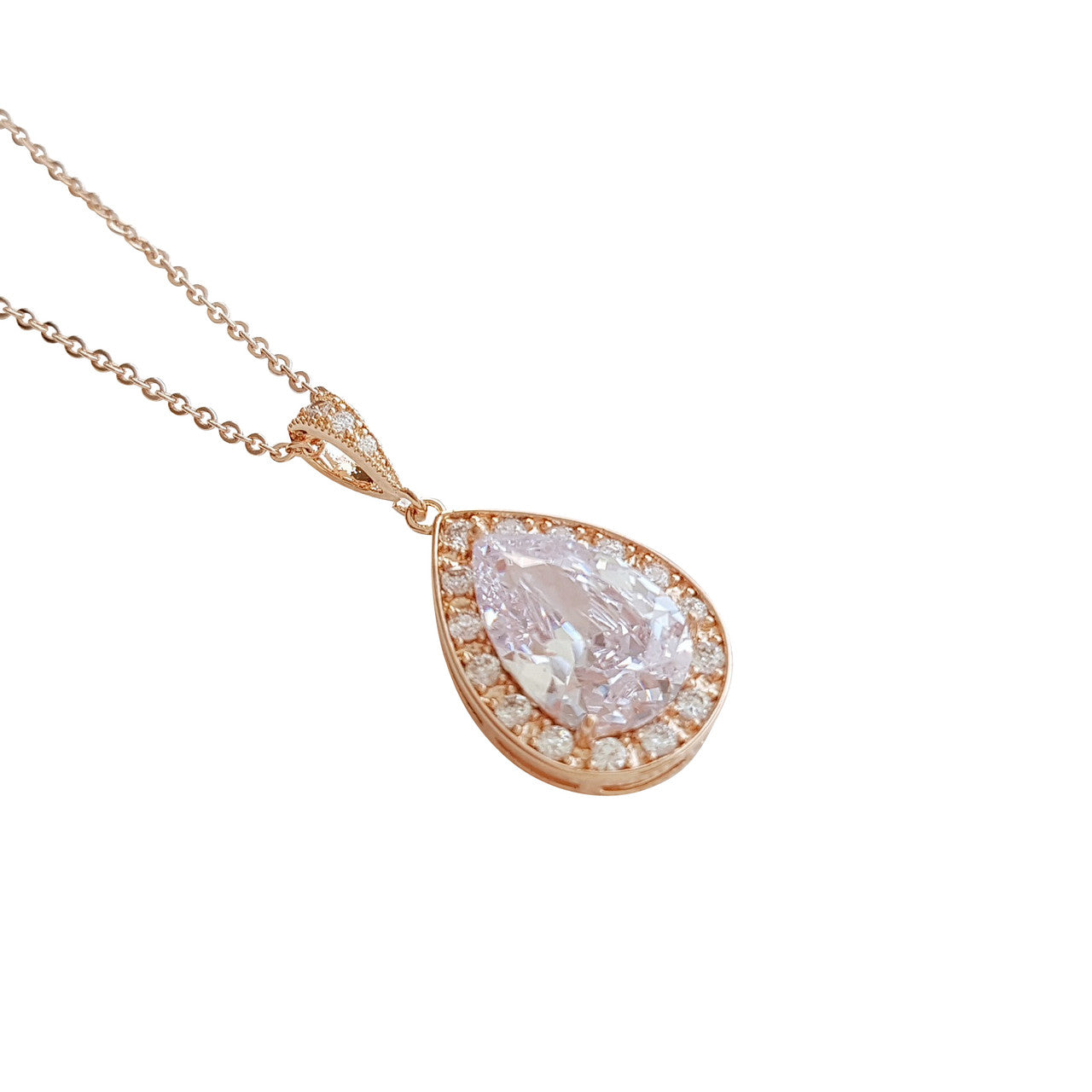 Rose Gold Teardrop Pendant Necklace for Brides & Bridesmaids-Evelyn