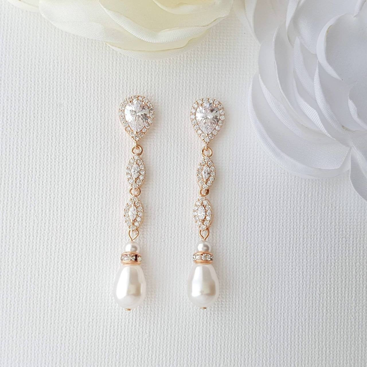 Gold Clip On Bridal Earrings-Abby