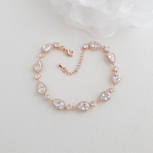 Pear Shaped Rose Gold Bridal Bracelet-Emma
