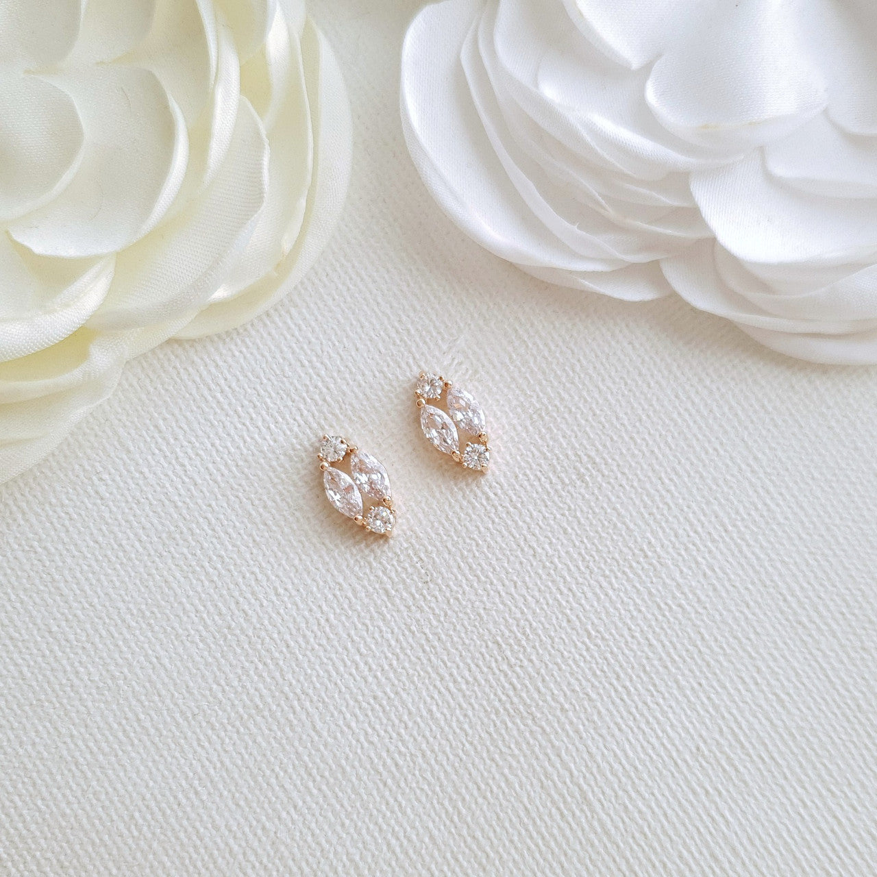 Cute Diamond Shaped Rose Gold Stud Earrings for Bridesmaids