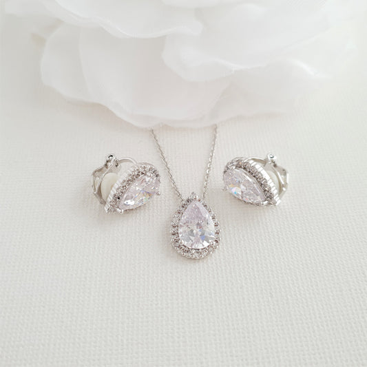 Bridesmaids Jewellery Set with Clip On Earrings Silver-Emma