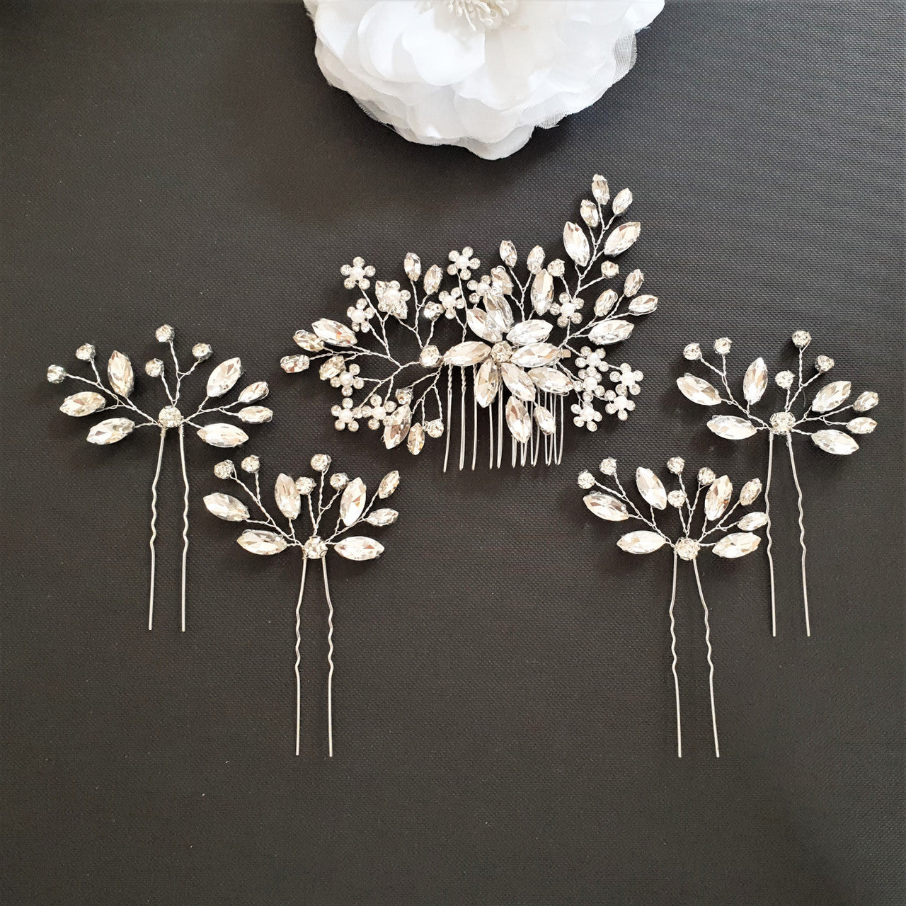 Crystal Hair Accessories Set for Weddings Hair Pins Hair Comb –  Poetry Designs