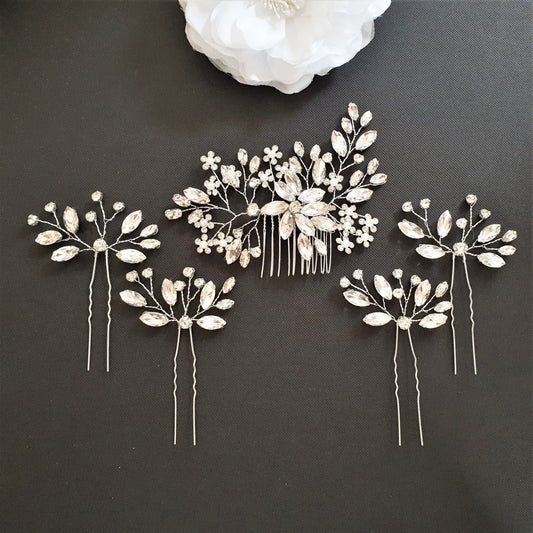 Crystal Hair Accessories Set for Weddings-Poppy