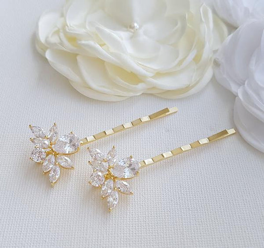 Bridal Hair Pins Crystal Silver-Nicole